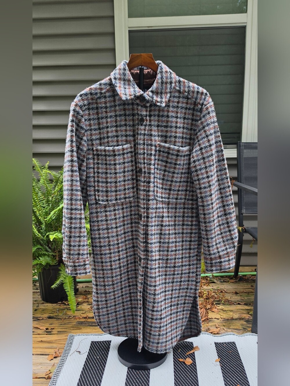 GAP Plaid Wool Blend Long Shirt Coat Gray Brown Blue Size Small